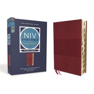 NIV Study Bible, Fully Revised Edition, Large Print, Leathersoft, Burgundy, Red